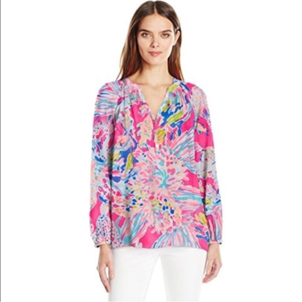Lilly Pulitzer Elsa Silk Top Dragonfruit Medium
